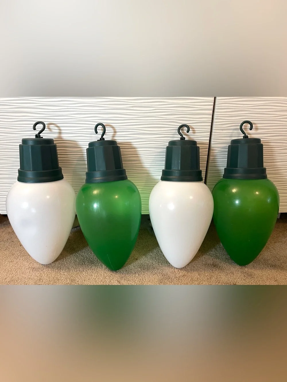 4 Large 13” Blow Mold Light Bulbs LED Jumbo Christmas Ornament White Green